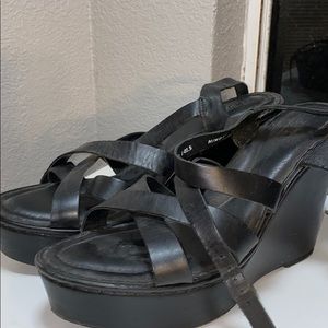 Black Platform Strappy Wedged Heels